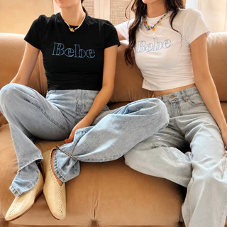 【จัดส่งจากกรุงเทพฯ】🔥🔥~Bebe~เสื้อยืดแขนสั้นสีขาว เสื้อคอกลมเข้ารูปแขนสั้นผู้หญิง ใส่สบายระบายอากาศ COD