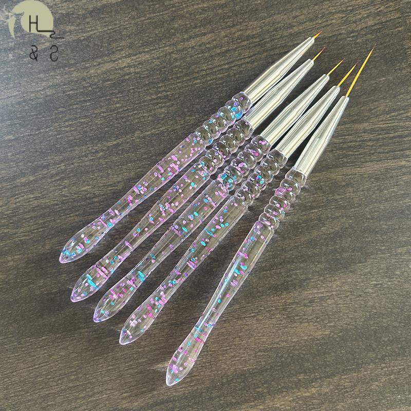 [H&S] 5 ชิ้นอะคริลิค French Stripe Nail Art Liner Brush Set Ultra-thin Line Drawing Pen UV Gel แปรงแ
