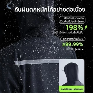 Qpio ชุดเสื้อกันฝนใหม่ ชุดกันฝนพร้อมฮู้ด เสื้อกันฝนมีแถบสะท้อนแสง เสื้อกันฝนกันน้ำ