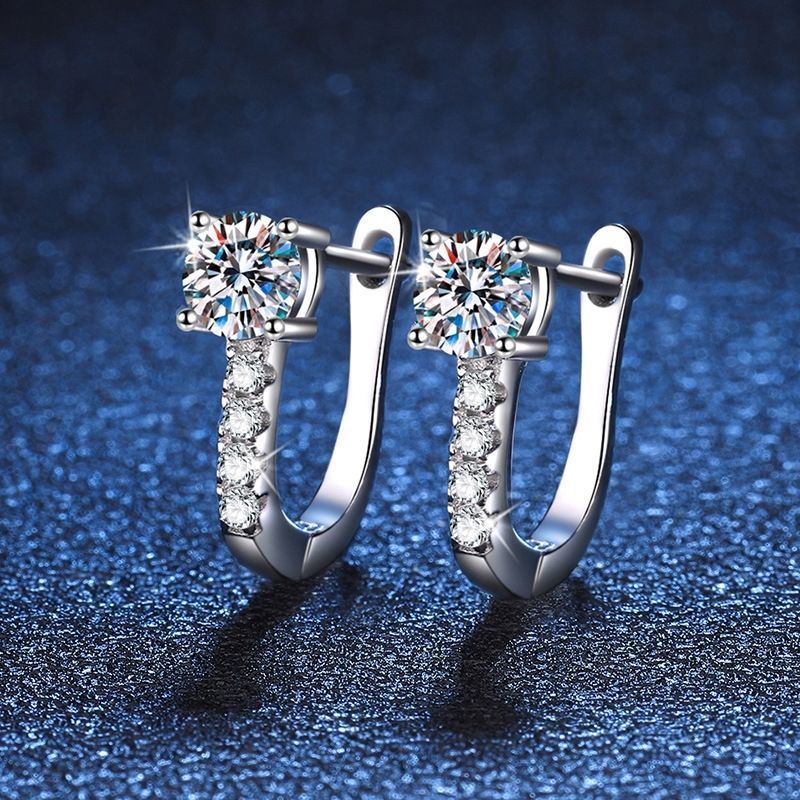 [คลังสินค้าพร้อม] Moissanite U-Shaped แถวเพชร Moissanite ต่างหูหญิง 999 เงินสเตอร์ลิง Micro-Inlaid ต
