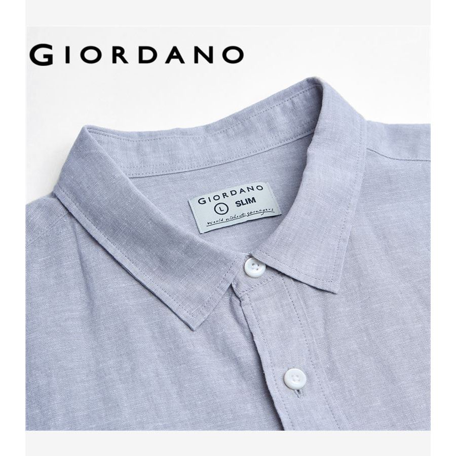 GIORDANO قميص رجالي قطن وكتان نصف كم — صورة 5