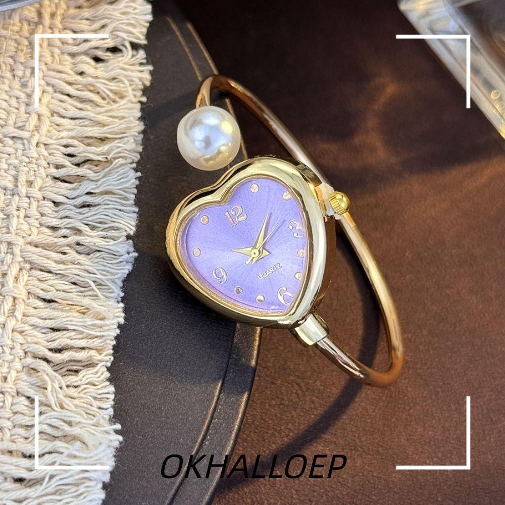 IOKHALLO นาฬิกาไข่มุก, นาฬิกาควอทซ์หน้าปัดรูปหัวใจ, นาฬิกาสร้อยข้อมือของขวัญปรับได้หรูหราสําหรับผู้หญิง