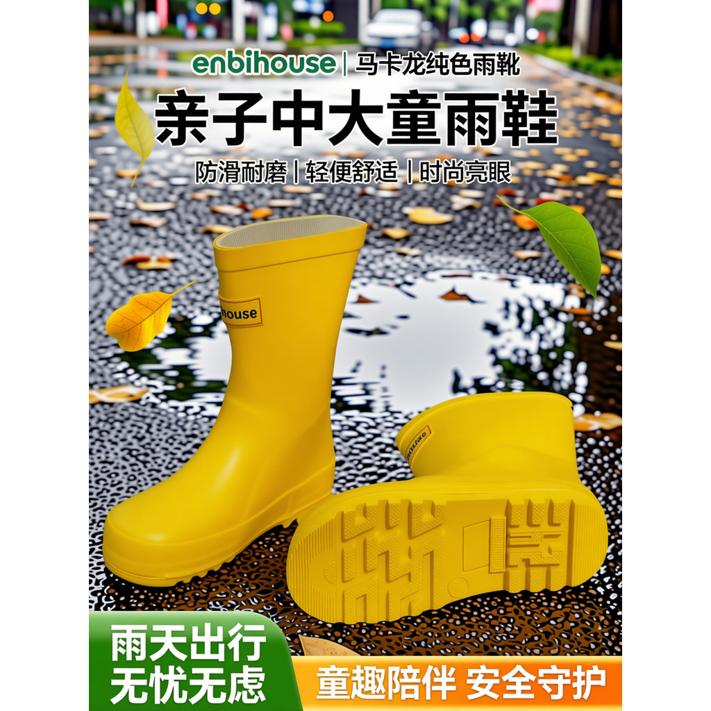 Enbihouse Cross-Border Macaron สีทึบกลางหลอดรองเท้ายางรองเท้าฝนรองเท้าน้ําผู้ปกครอง-Chi