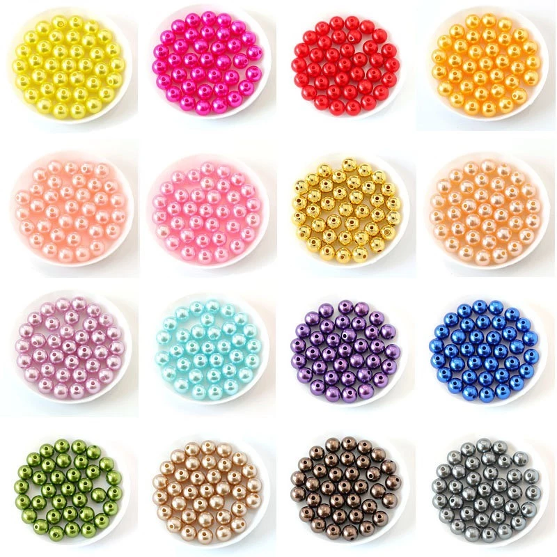 ลูกปัดไข่มุกเคลือบเงา (มีรู) 3-12mm ไข่มุกเทียมหลากสี สำหรับร้อยสร้อยข้อมือ งานฝีมือ DIY