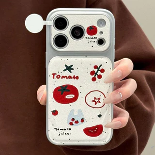 มะเขือเทศภาพประกอบกรณีโทรศัพท์สีเงิน เคสไอโฟน17 เหมาะสำหรับ IPhone 15 11 12 17 13 14 16 Pro Max 14 15 16 Plus Air