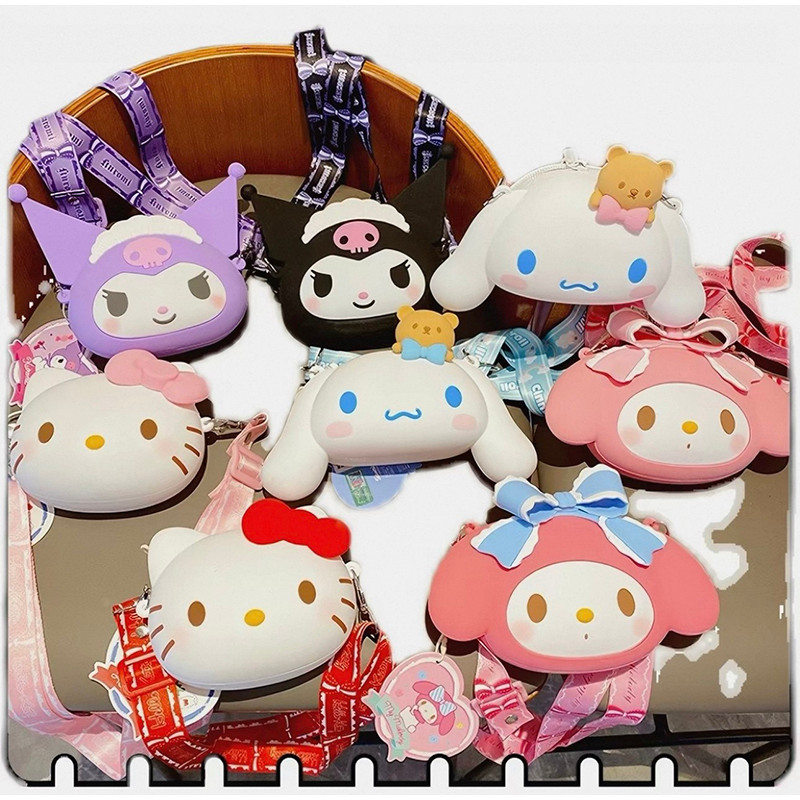 JIE HOME Sanrio กระเป๋าสะพายไหล่ ซิลิโคน ลาย Hello Kitty Kuromi My Melody Labubu ใส่เหรียญได้ ของเล่นสําหรับเด็ก