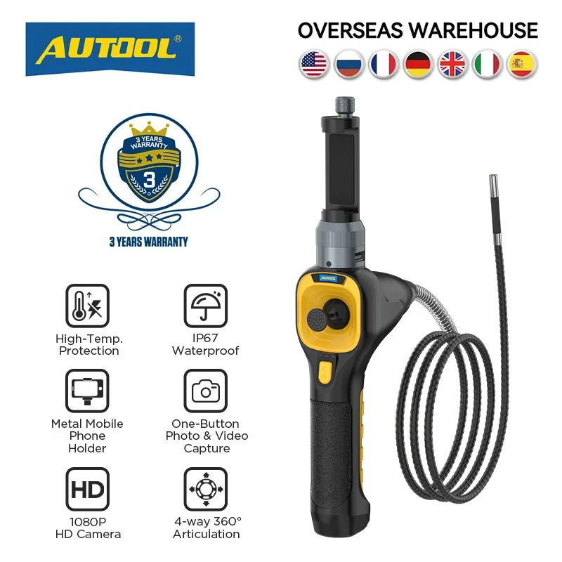 AUTOOL SVB303 สี่ทาง 360° รถอุตสาหกรรม Endoscope กล้องตรวจสอบยานยนต์ USB Video Borescope สําหรับกล้อ