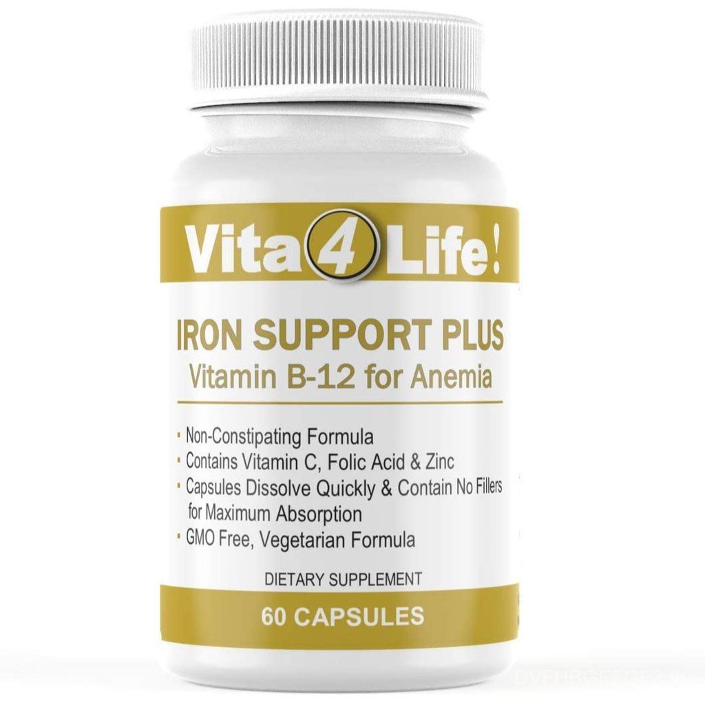 Vita4Life Iron Support Plus Vitamin B-12 - Bariatric สําหรับ Anemia - 60 แคปซูล PBNY