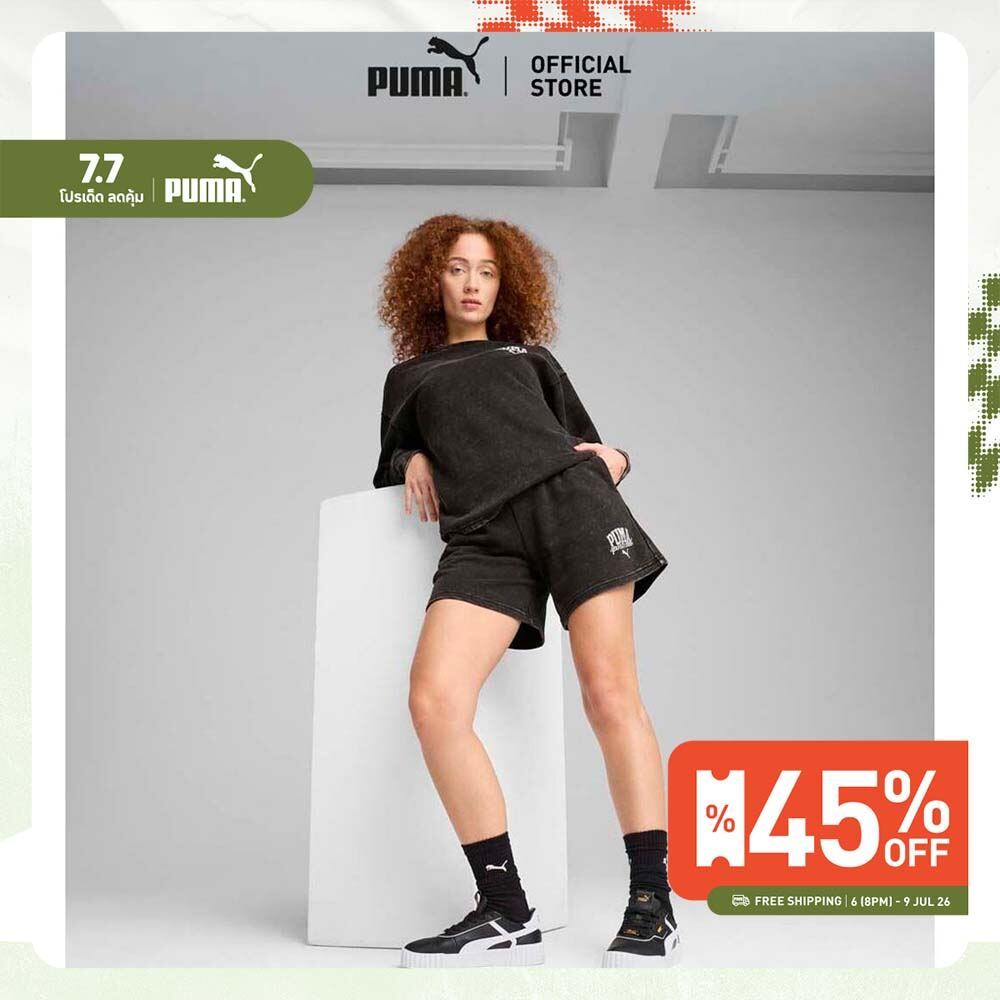 PUMA Basics กางเกงขาสั้นผ้าฟอก 5 นิ้ว PUMA CLASS สำหรับผู้หญิง สีดำ - 68503501