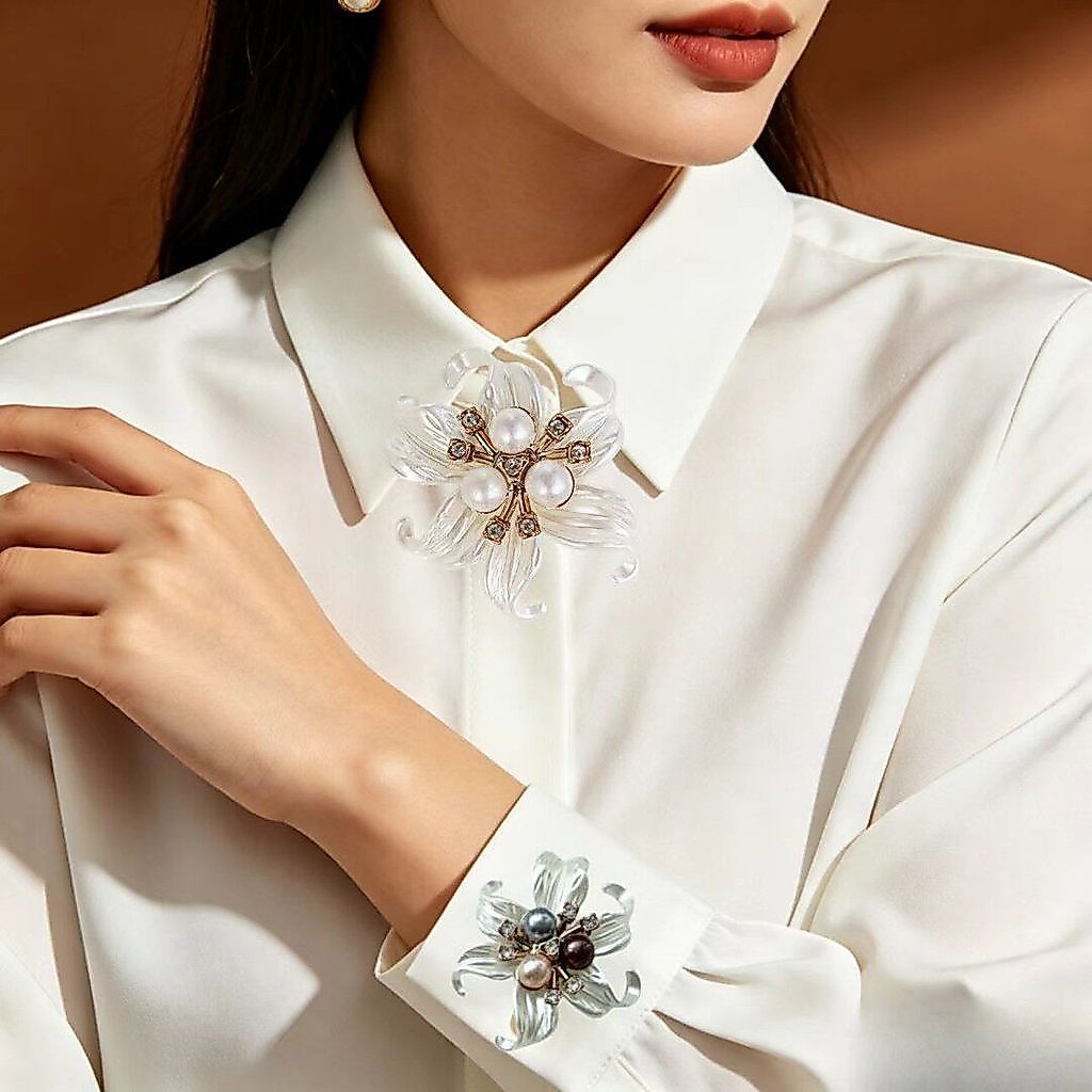 ใหม่ High-Ding Iris Niche เสื้อปุ่ม All-Match ที่ถอดออกได้ Cufflinks ตกแต่งคอตะเข็บฟรี