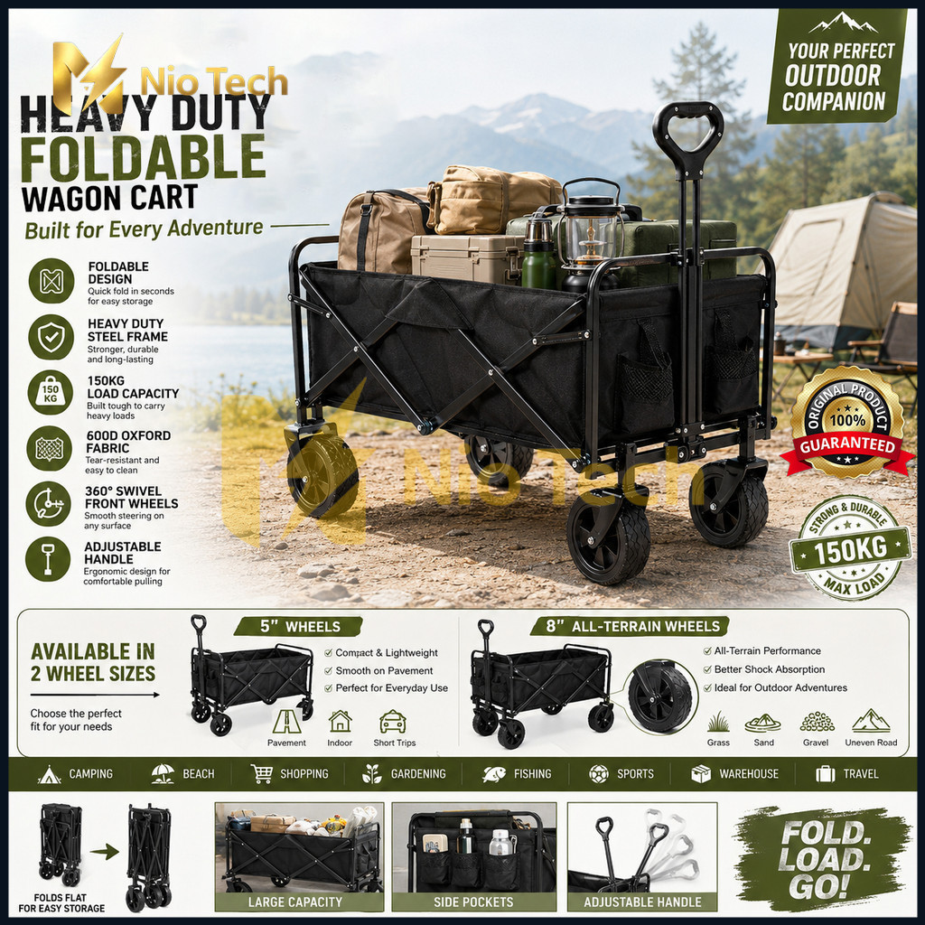 NioTech Camping Trolley Wagon รถเข็นพับได้ Camping Wagon Table Set รถเข็นกลางแจ้งพับ