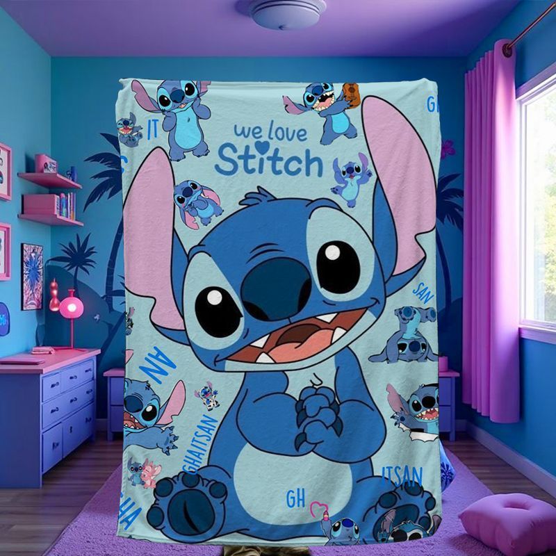 Stitch Series ผ้าห่มสักหลาดผ้าคลุมโซฟาผ้าห่ม 3D การพิมพ์ดิจิตอล Stitch Cross-Border TEMU Flannel ผ้า
