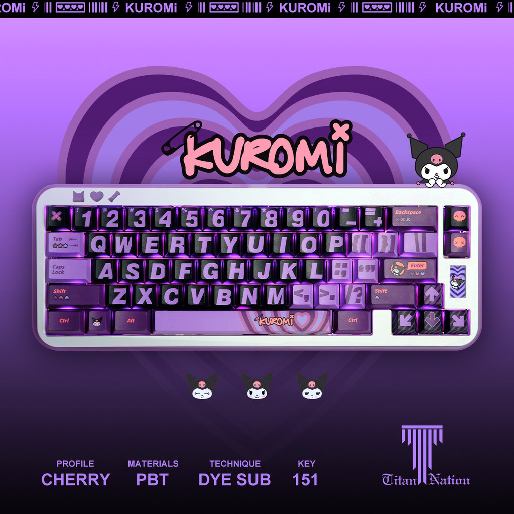 Titan Country Kuromi Kuromi Theme 151-Key PBT โรงงานเดิมความร้อนระเหิดคีย์บอร์ด Keycap