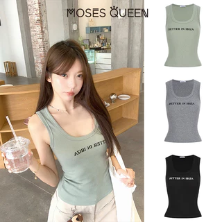 MOSESQUEEN เสื้อวงเคอลายตัวอักษรสาวฮอตสําหรับผู้หญิงเหมาะกับฤดูร้อนทรงเข้ารูปและอเนกประสงค์เสื้อแขนกุด #63795