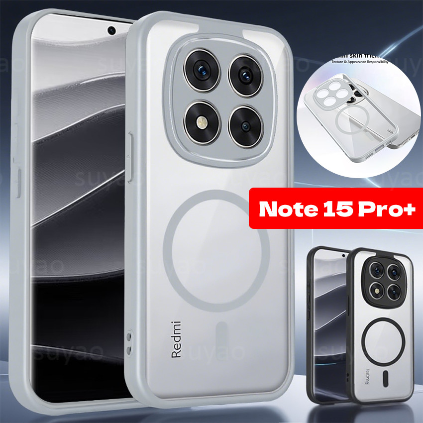 สําหรับ Redmi หมายเหตุ 15 Pro Plus ProPlus 14 13 2026 เคสโทรศัพท์แม่เหล็ก Frosted Matte ปลอกโปร่งใส Note15Pro + Note14Pro + Note13Pro + กันกระแทกกล้องป้องกันปกหลัง