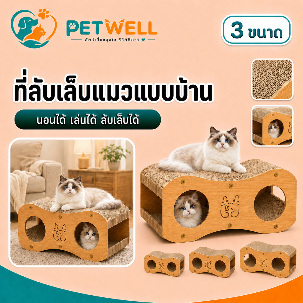 แผ่นขูดสำหรับแมวและบ้านแมว PETWELL แบบสองชั้นสำหรับฤดูร้อน ทนทานต่อการสึกหรอ ไม่หลุดร่วง
