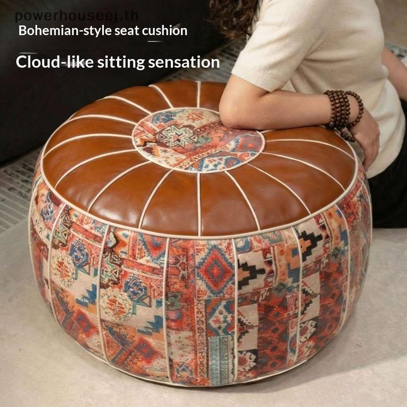 XXHZ ปักนุ่ม Bohemian PU หนัง Pouf 53x35 ซม.เก็บ Ottoman สตูลวางเท้าสําหรับ Boho Home Decor [TH]