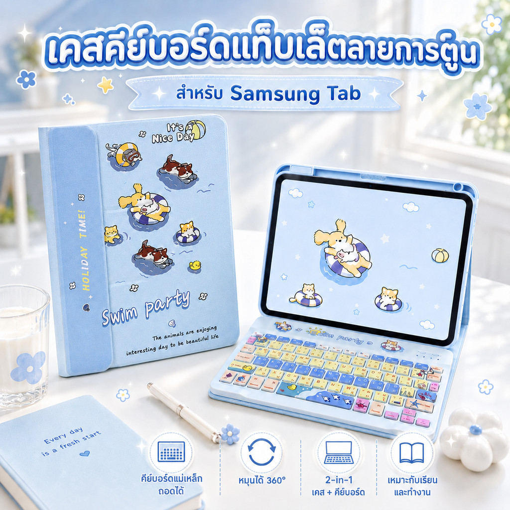 เคสคีย์บอร์ด for Samsung Tab S11 S10 Lite S9 FE S9+ A9+ A11+ S6 Lite หมุน 360° เคส คีย์บอร์ดไร้สาย
