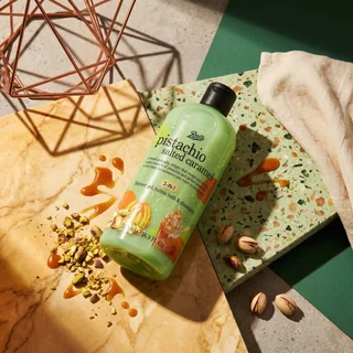 BOOTS FLAVOURบู๊ทส์ พิสตาชิโอ ซอลเท็ด คาราเมล ชาวเวอร์ เจล, บับเบิ้ล บาธ แอนด์ แชมพู 500มล.