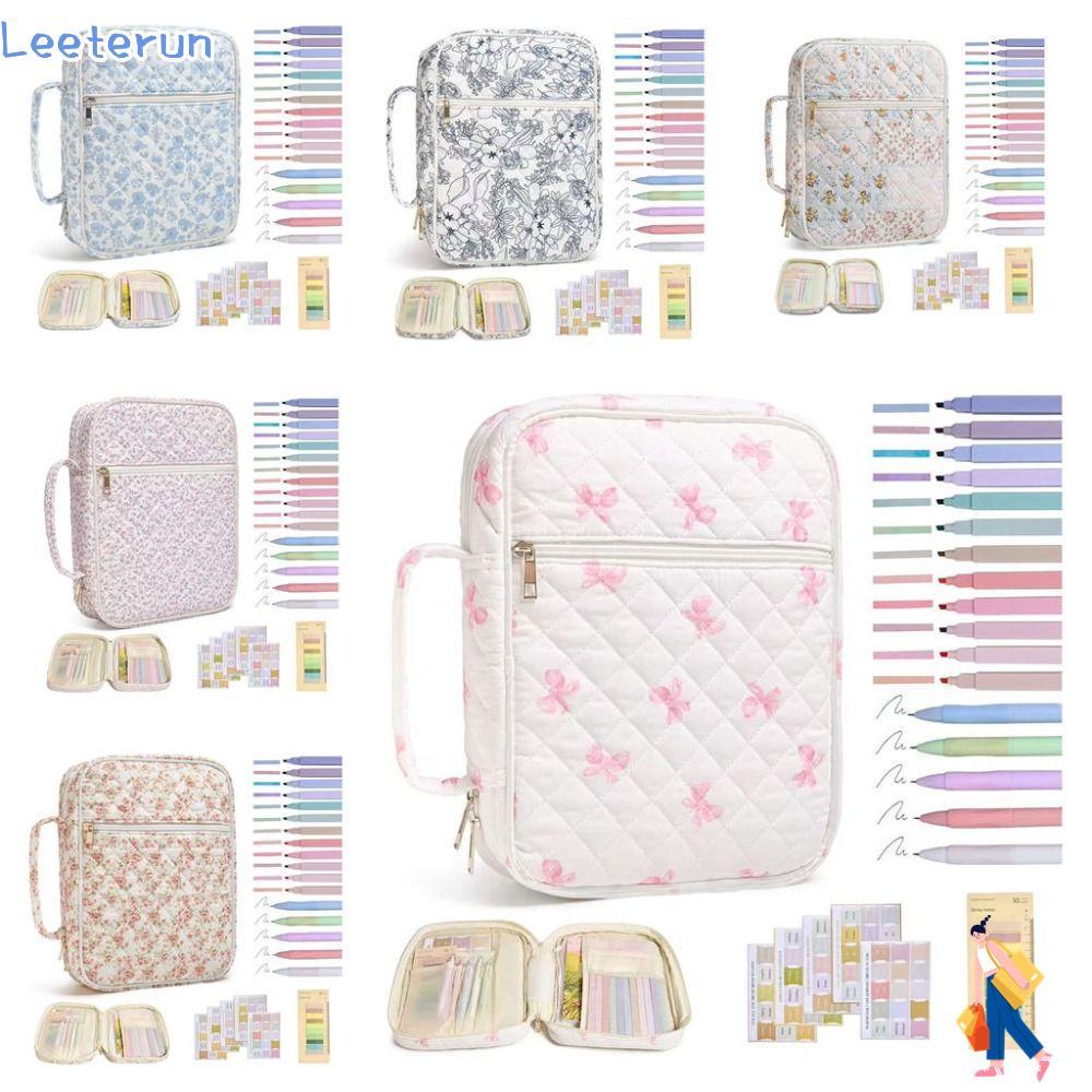 LEETERUN Bible Cover Bag, Zipper Pocket Floral Design Bible Cover, Handle Bible Journaling Kit Churc