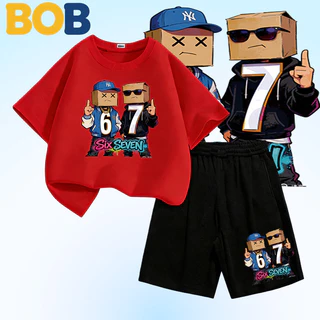 BOB [พร้อมส่ง] ชุดเด็กชาย kidsเสื้อยืดเด็ก67ลวดลายพิมพ์ เสื้อยืดเด็ก คอตตอน ชุดสูทเด็กผู้ชาย ชุดลำลอง 2ชิ้น แฟชั่น สำ-5-