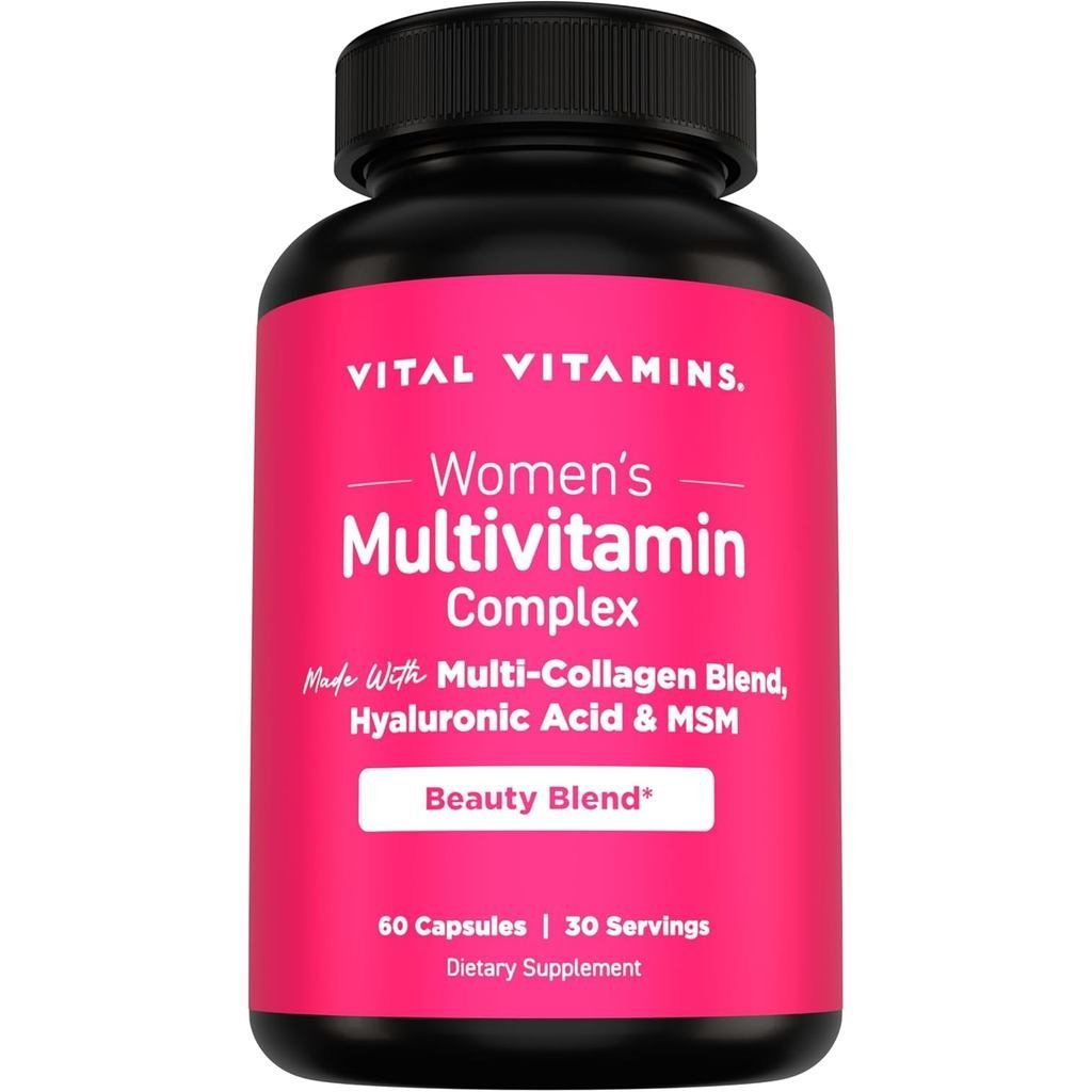 Vital Vitamins Womens Multivitamin Complex - Made with Multi-Collagen Blend, Hyaluronic Acid, & MSM 