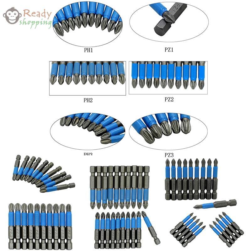 10pcs 50mm Screwdriver Bit Magnetic Single Head Tool Set PH1/PH2/PH3/PZ1/PZ2 New