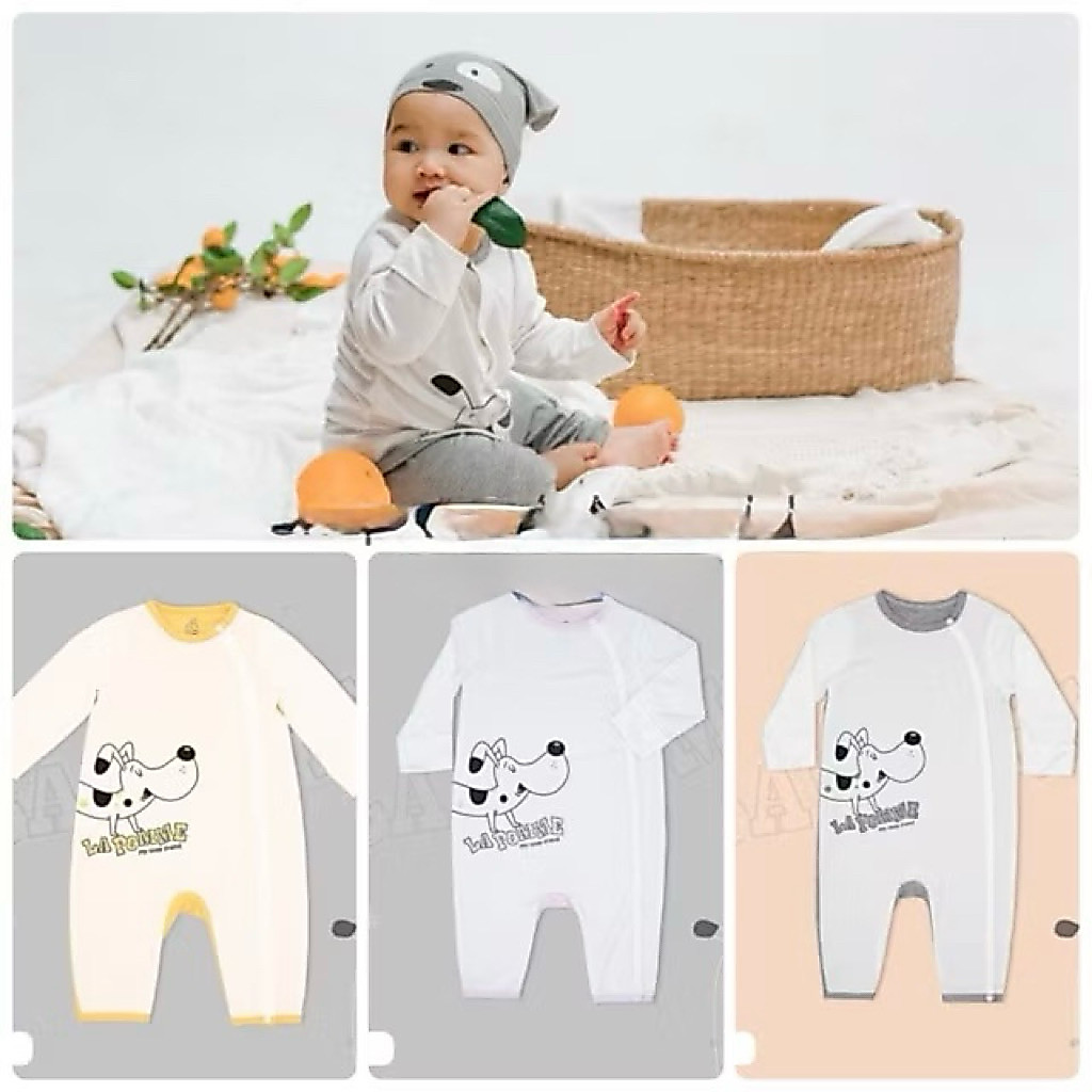 La Pomme JL031 ชุดบอดี้สูทกระดุมแขนยาวทารกแรกเกิดพิมพ์ลายสุนัขดัลเมเชี่ยนเส้นใยไม้ไผ่นุ่ม