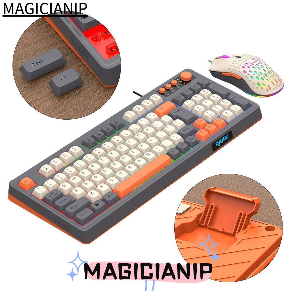 MAGICIANIP คีย์บอร์ดเมาส์ชุด,ส่องสว่าง RAIKA T98 คีย์บอร์ด, 98 เค้าโครงกุญแจสีรุ้งการเชื่อมต่อ USB ค