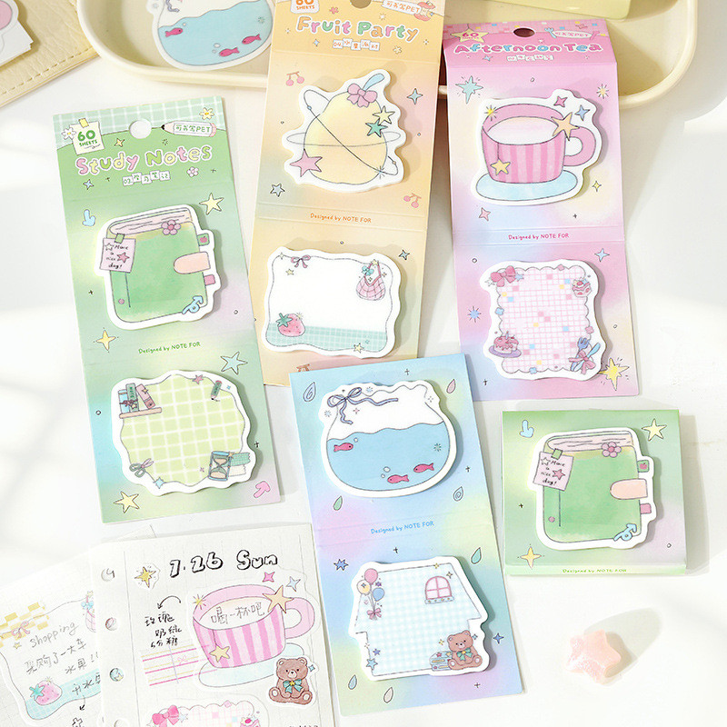พร้อมสต็อก 60 ชิ้น/หนังสือมูลค่าสูง PET Sticky Notes สไตล์เกาหลี ins สมุดบันทึกบันทึกนักเรียน N ครั้งโพสต์โน๊ตบุ๊ค Collage ข้อความโพสต์