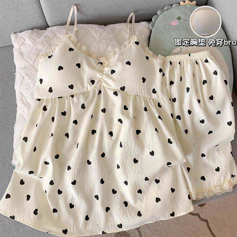 Cloud Cotton Summer with Chest Pad Girl Sling Pajamas Cloud Cotton Summer with Chest Pad Girl Sling 