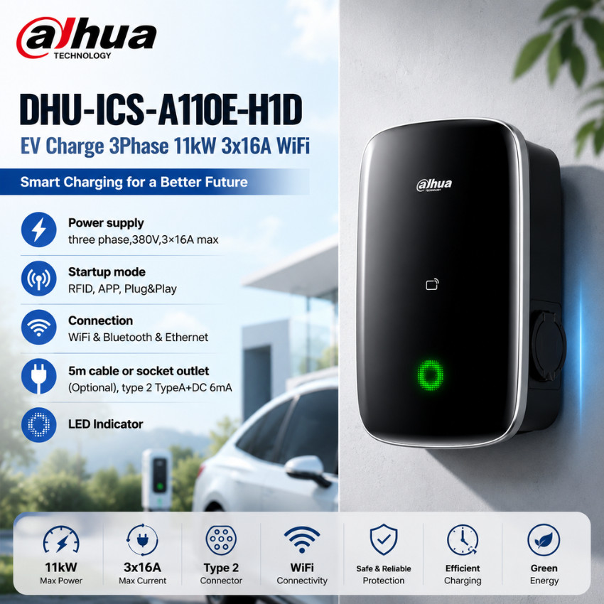 Dahua ที่ชาร์จรถยนต์ไฟฟ้า EV Charger D-Volt Air 11kW 3เฟส 3x16A WiFi รุ่น DHI-ICS-A110E-H1D