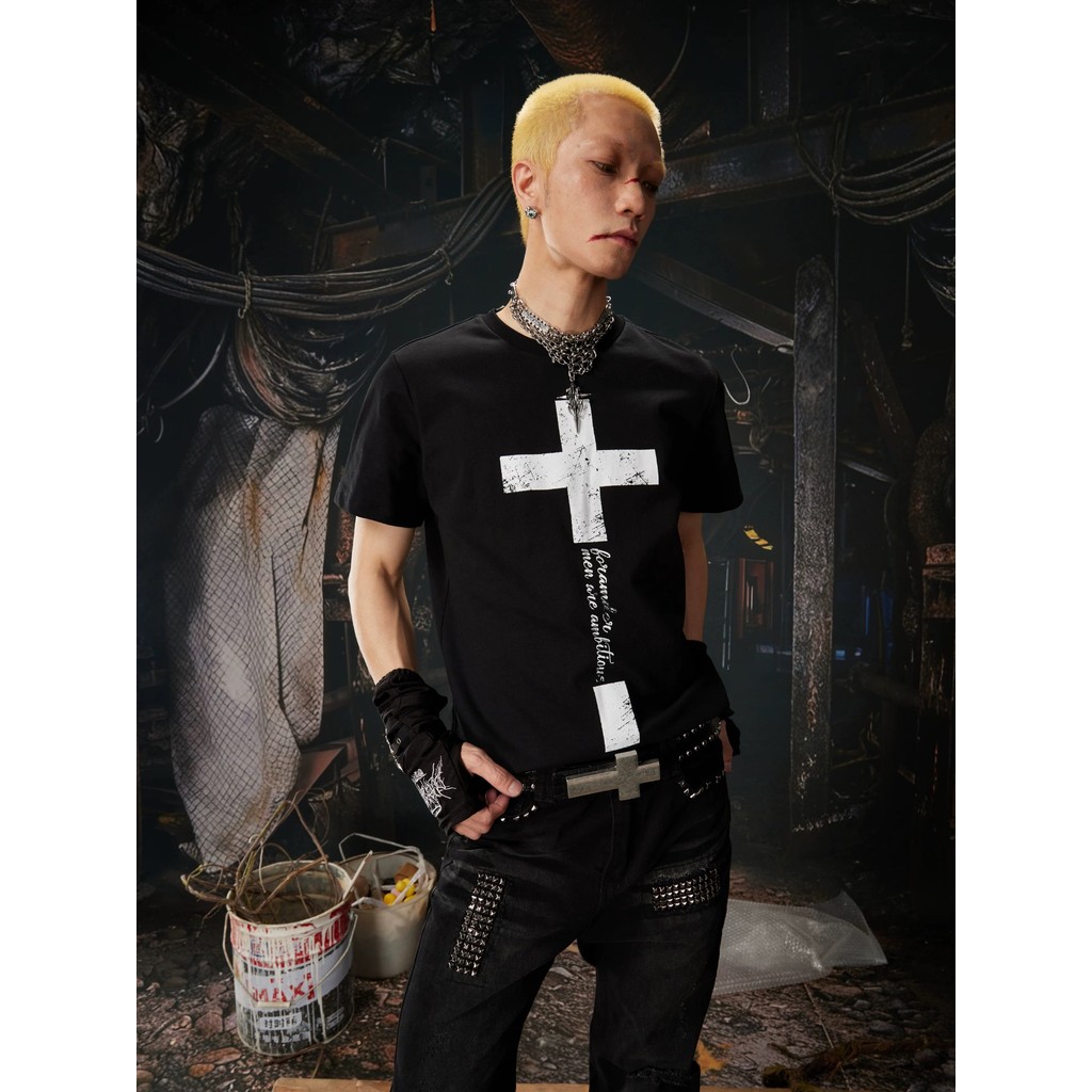 Suikone เสื้อยืดผู้ชายแขนสั้นอเมริกันย้อนยุค high street คอกลมพิมพ์สไตล์ unisex — صورة 4