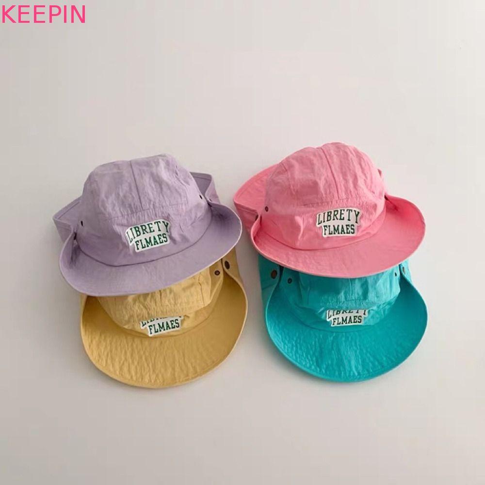 KEEPIN ฤดูร้อนเด็ก Sunhat, เย็บปักถักร้อยตัวอักษรสไตล์เกาหลี Candy สี สบายแรเงาหมวก Anti-UV Sun หมวก Quick-dry เด็กหมวกชาวประมง Boy