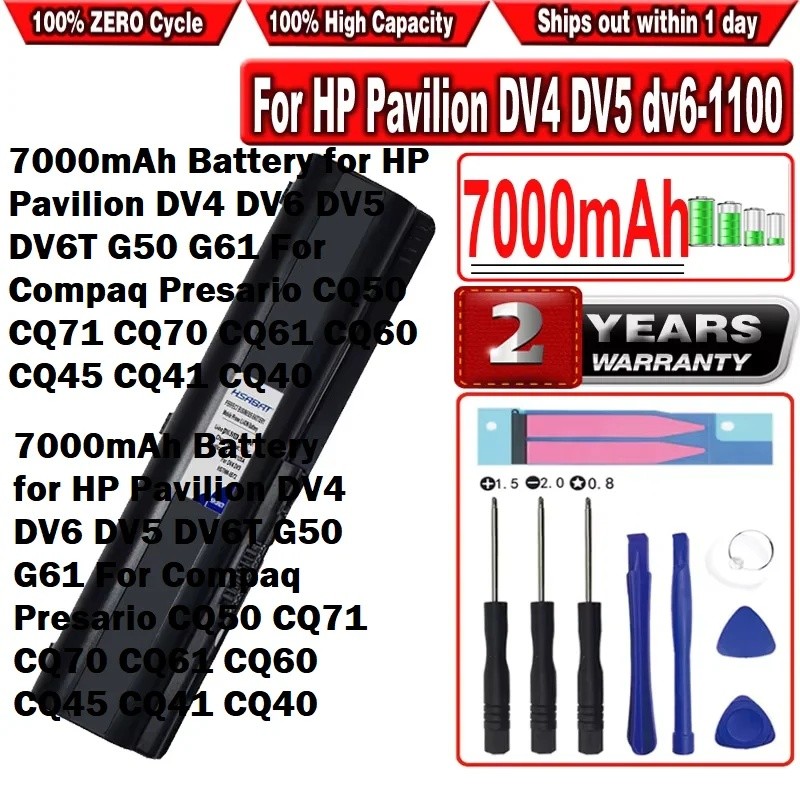 HSABAT 7000mAh แบตเตอรี่สําหรับ HP Pavilion DV4 DV6 DV5 DV6T G50 G61 สําหรับ Compaq Presario CQ50 CQ