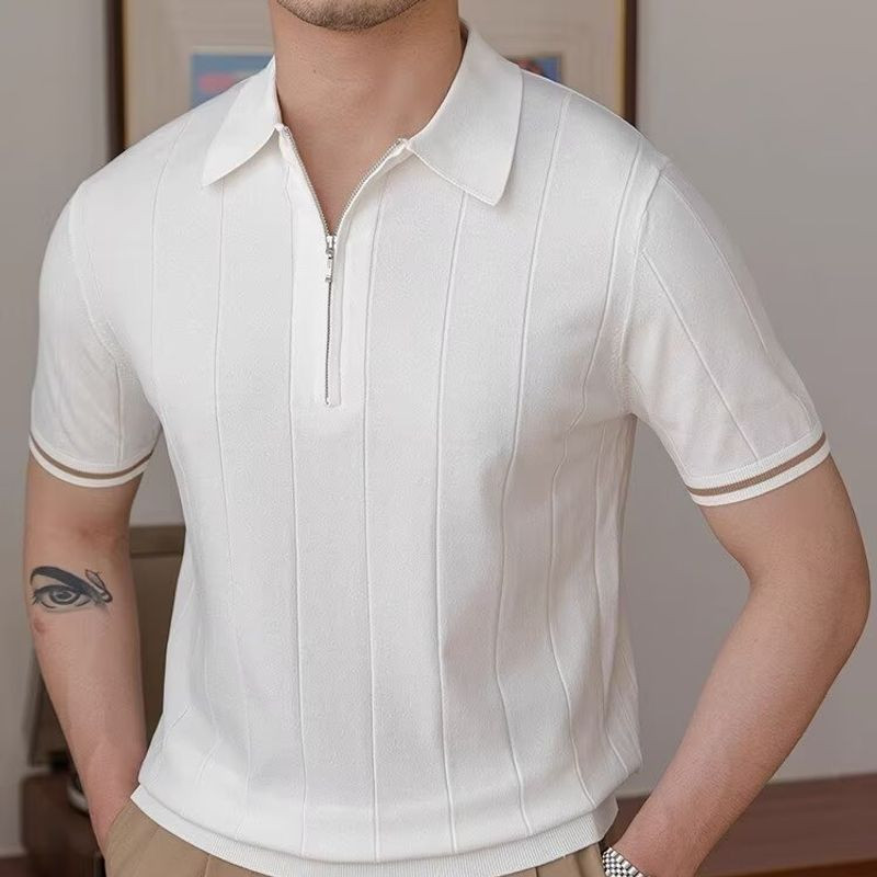 Trail Echo เสื้อโปโลผู้ชายครึ่งซิปคอปกถักแฟชั่นเสื้อเชิ้ต Bottoming ที่เข้ากันทั้งหมด