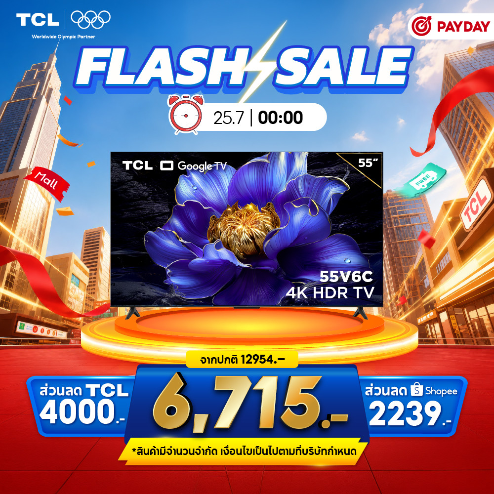 NEW 2025 TCL TV รุ่น V6C ขนาด 55 นิ้ว 4K UHD Google TV รุ่น 55V6C HVA Panel ระบบปฏิบัติการ Google
