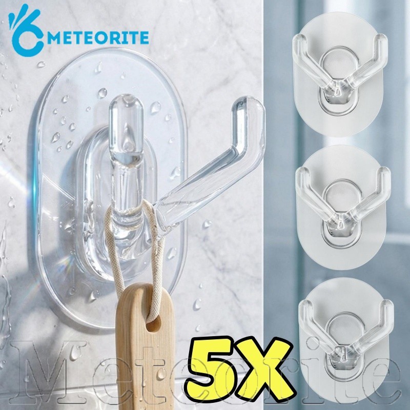 [Nice Home] 3/5 ชิ้นกระเป๋าถือห้องนอน Hook Wall Self-กาว-คีย์ร่มแขวนตะขอคู่ประหยัดพื้นที่ [อาศัยอยู่]