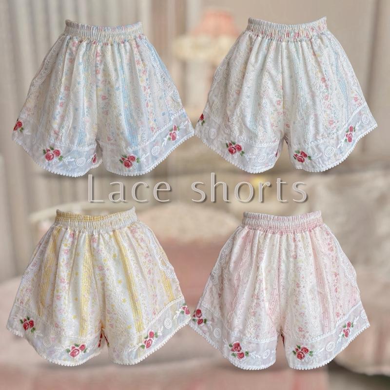 Lace shorts กางเกงขาสั้นลูกไม้ลายดอกไม้สีพาสเทล ดีไซน์น่ารัก สำหรับผู้หญิง น่ารัก