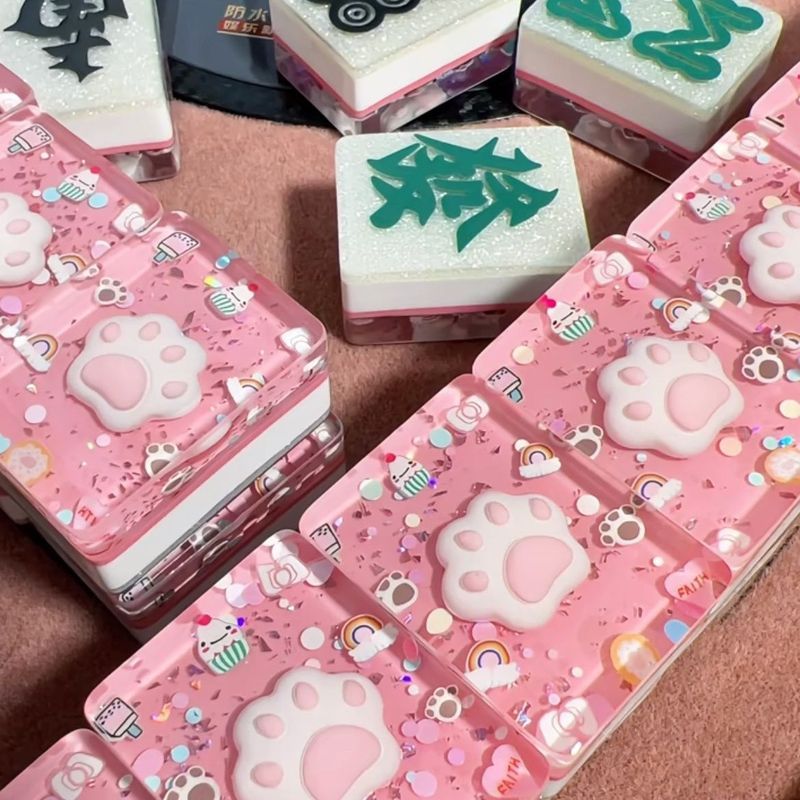 Cat Claw Type Epoxy Mahjong สติกเกอร์การ์ดน่ารักสไตล์ผลิตภัณฑ์สําเร็จรูปครบชุด Mahjong Full Set One 