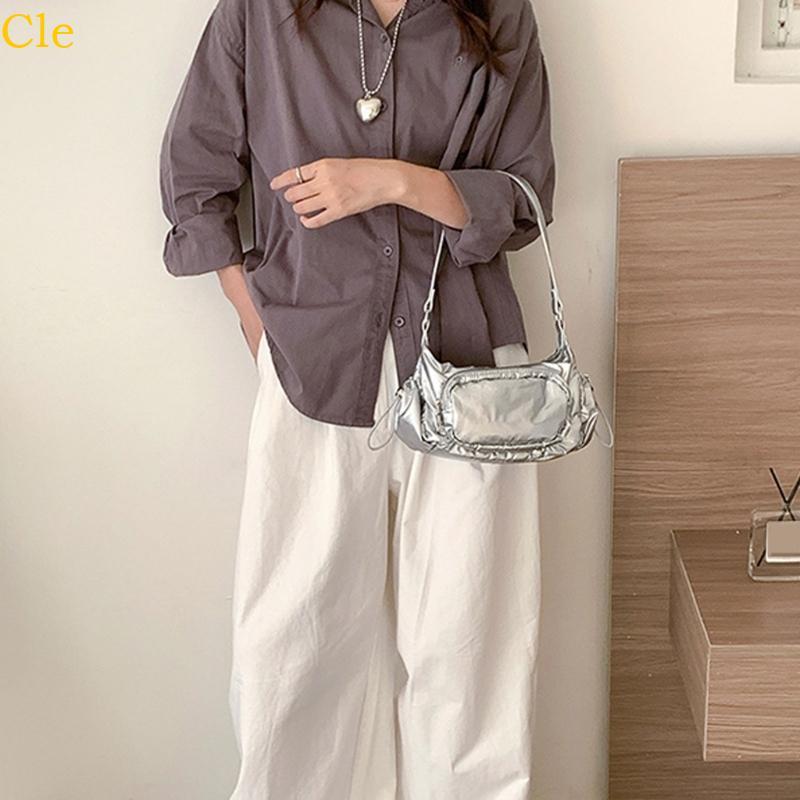 Cle Women Bag PU Leather Handbag Korean Styles Shoulder Bag Armpit Bag Biker Bag