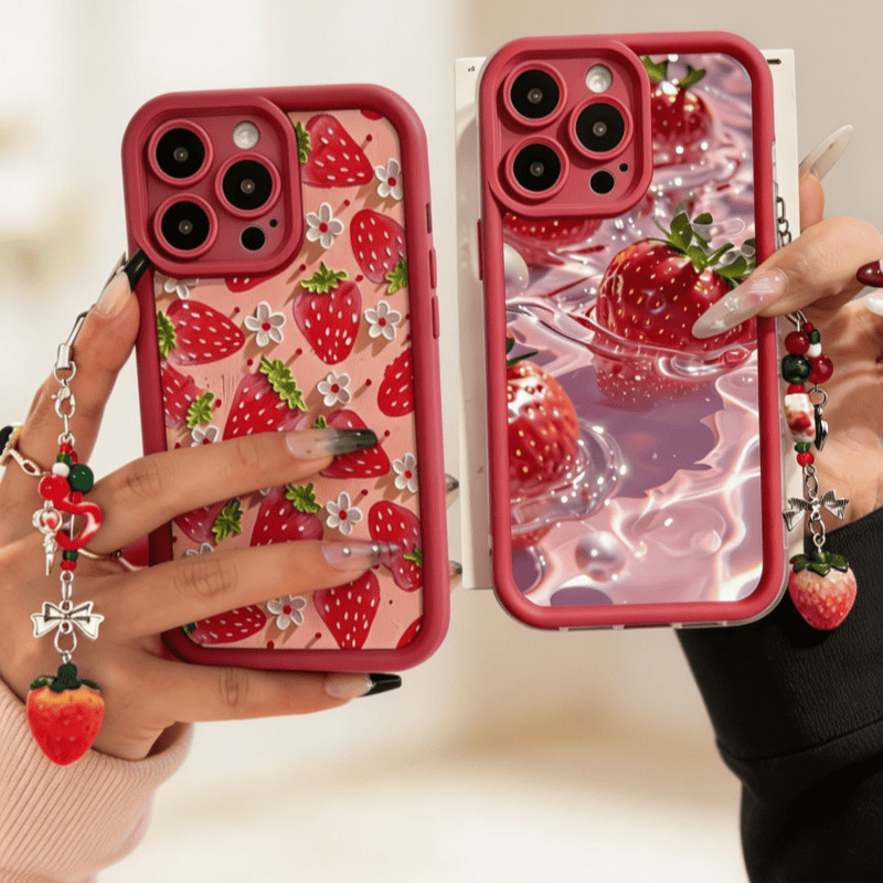 สตรอเบอร์รี่เคสโทรศัพท์สําหรับ Motorola Moto G22 G30 G100 G32 G15 G60 G53 G24 G35 G84 G85 G54 แขวนสา
