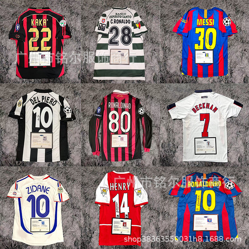 Retro Football Jersey Signature Jersey พร้อมใบรับรองบราซิลเชลซีเนเธอร์แลนด์ Risbon Santos Portugal England