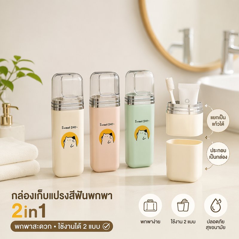 ที่ใส่แปรงสีฟันแบบพกพากรณีเดินทางกล่องเก็บยาสีฟันถ้วยล้างคู่น้ําหนักเบาทําความสะอาดง่าย