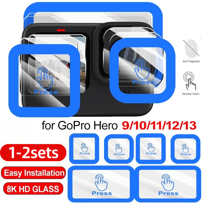 1-2 ชุดสําหรับ GoPro Hero 13 12 11 10 9 HD แก้วกล้องหน้าจอ LCD สําหรับ GoPro Hero13 Hero12 Hero11 He