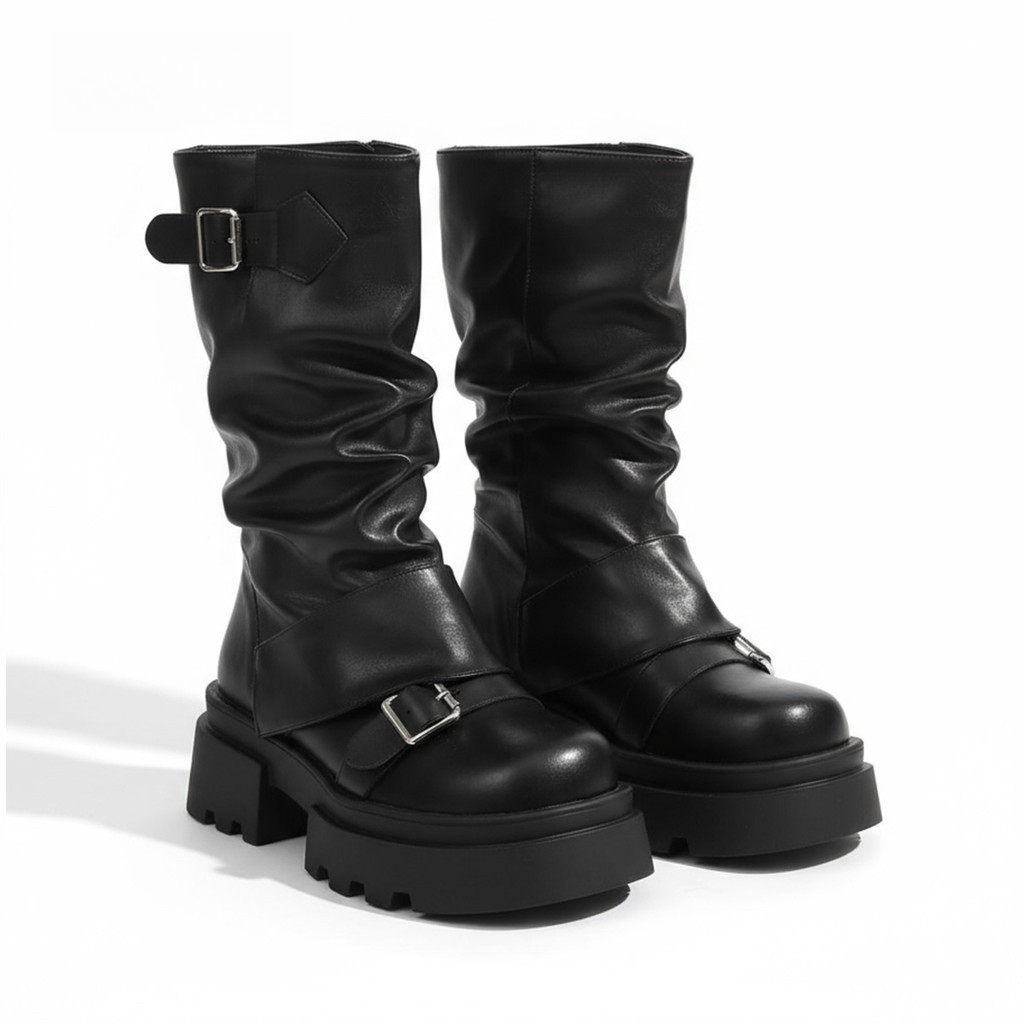 AH1 Vintage Plain Brown Maillard Retro Boot หนาความสูงอเนกประสงค์แฟชั่น Boot สําหรับผู้หญิง LFA56412