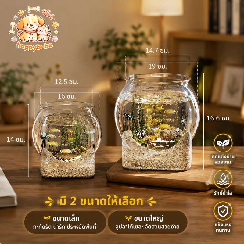 ตู้ปลา PET ใส ตั้งโต๊ะ กันกระแทก ทนทาน อควาเรียมเล็ก เลี้ยงปลาทอง ปลูกพืชน้ำ ของแต่งบ้าน
