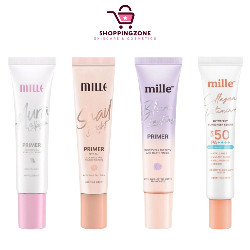 [แบบหลอด] Mille Primer Aura Collagen ผิวโกลว์ ออร่า / Snail Bright / Blur Lasting / Sunscreen [8 กรัม][1 หลอด]