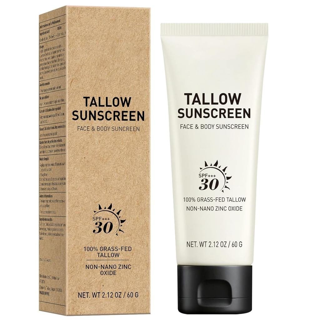 BeefTallowMineral SunscreenSPFwithZincOxide–Face&BodySunblock,Non-GreasyDailySunProtection,TravelSiz