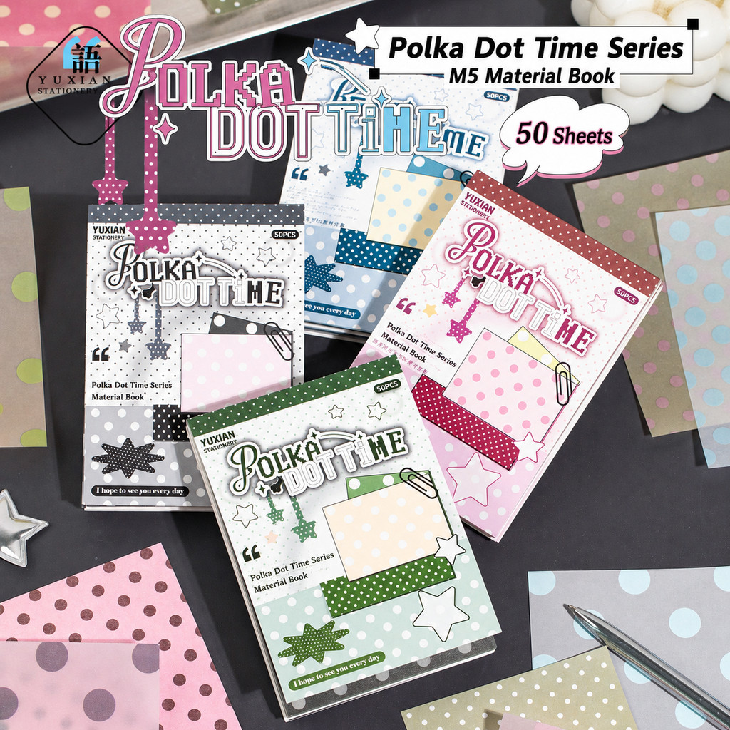 ไดลี่|50 ชิ้น/หนังสือ Tearable Polka Dot วัสดุหนังสือ M5 ขนาด Macaron สีคู่มือ DIY Collage สติกเกอร์นักเรียนคู่มือฐานตกแต่งกระดาษ